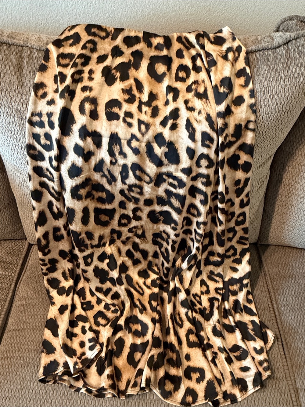 SHEIN Leopard-Print Satin Midi Skirt - Black & Tan